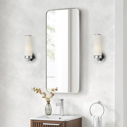 Mutriku 18" W x 36" H Rectangle Metal Wall Mirror in Satin Nickel