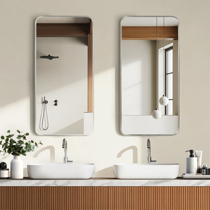 Mutriku 18" W x 36" H Rectangle Metal Wall Mirror in Satin Nickel