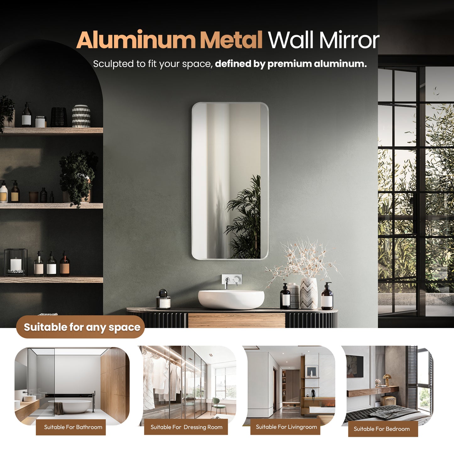 Mutriku 18" W x 36" H Rectangle Metal Wall Mirror in Satin Nickel