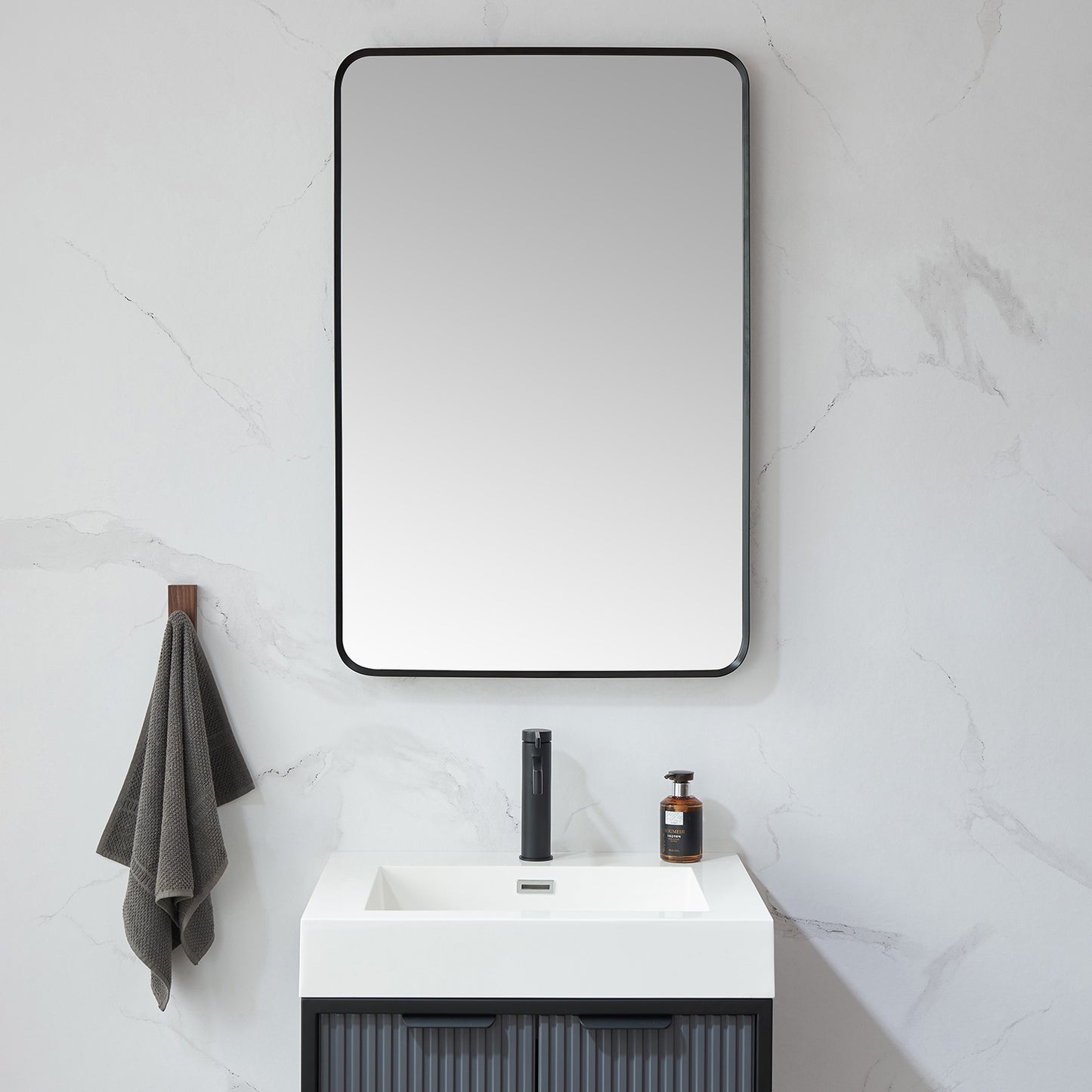 Mutriku 24 in. W x 36 in. H Rectangle Metal Wall Mirror in Brushed Black