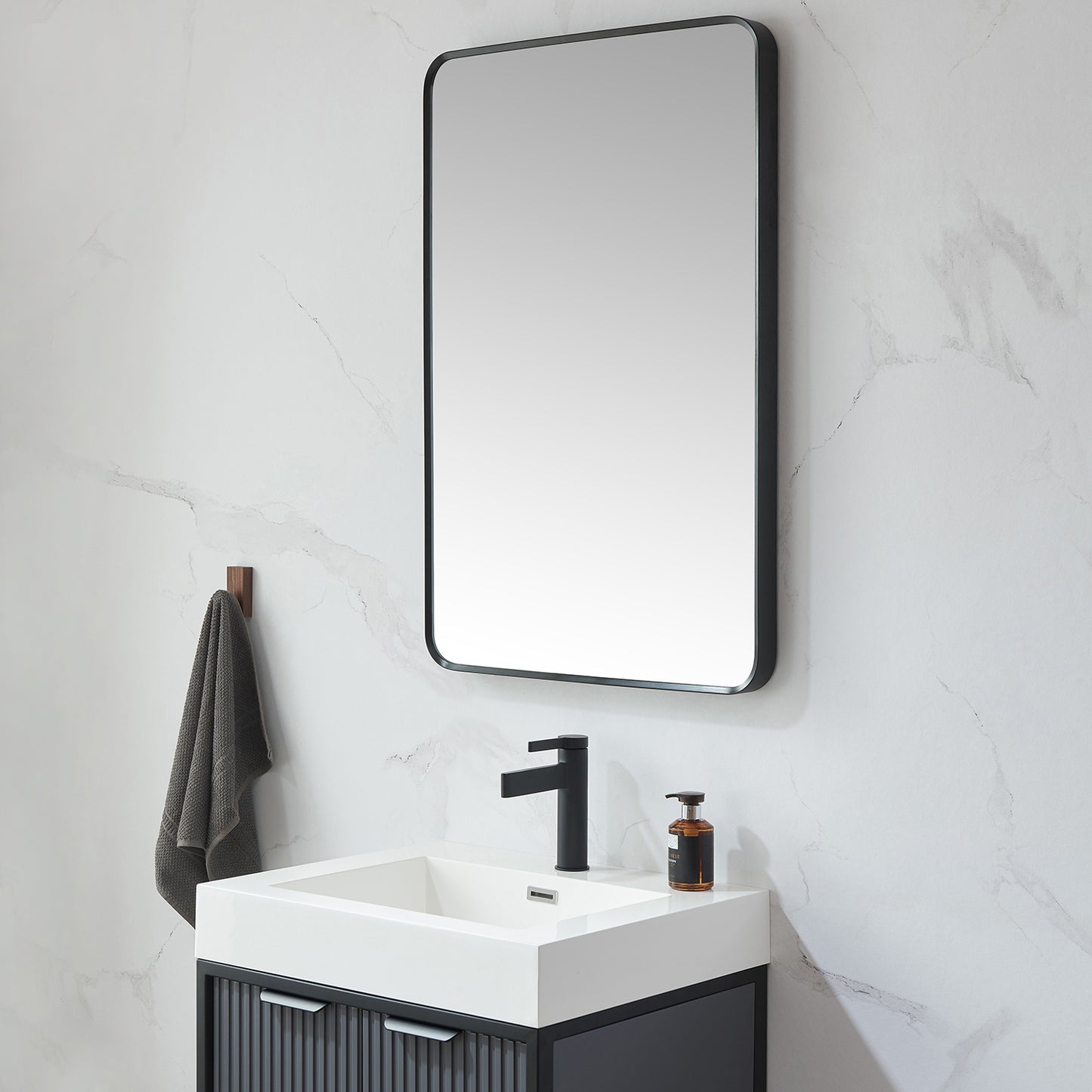 Mutriku 24 in. W x 36 in. H Rectangle Metal Wall Mirror in Brushed Black