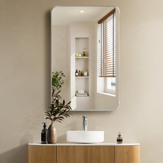 Mutriku 24" W x 36" H Rectangle Metal Wall Mirror in Satin Nickel