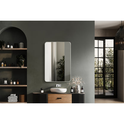 Mutriku 24" W x 36" H Rectangle Metal Wall Mirror in Satin Nickel