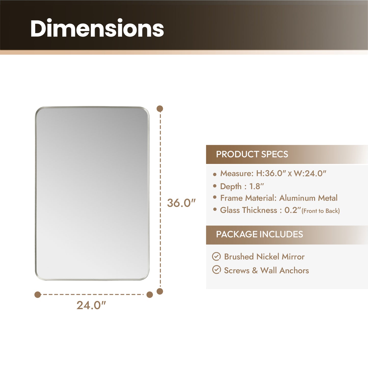 Mutriku 24" W x 36" H Rectangle Metal Wall Mirror in Satin Nickel