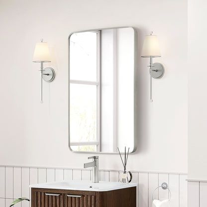 Mutriku 24" W x 36" H Rectangle Metal Wall Mirror in Satin Nickel