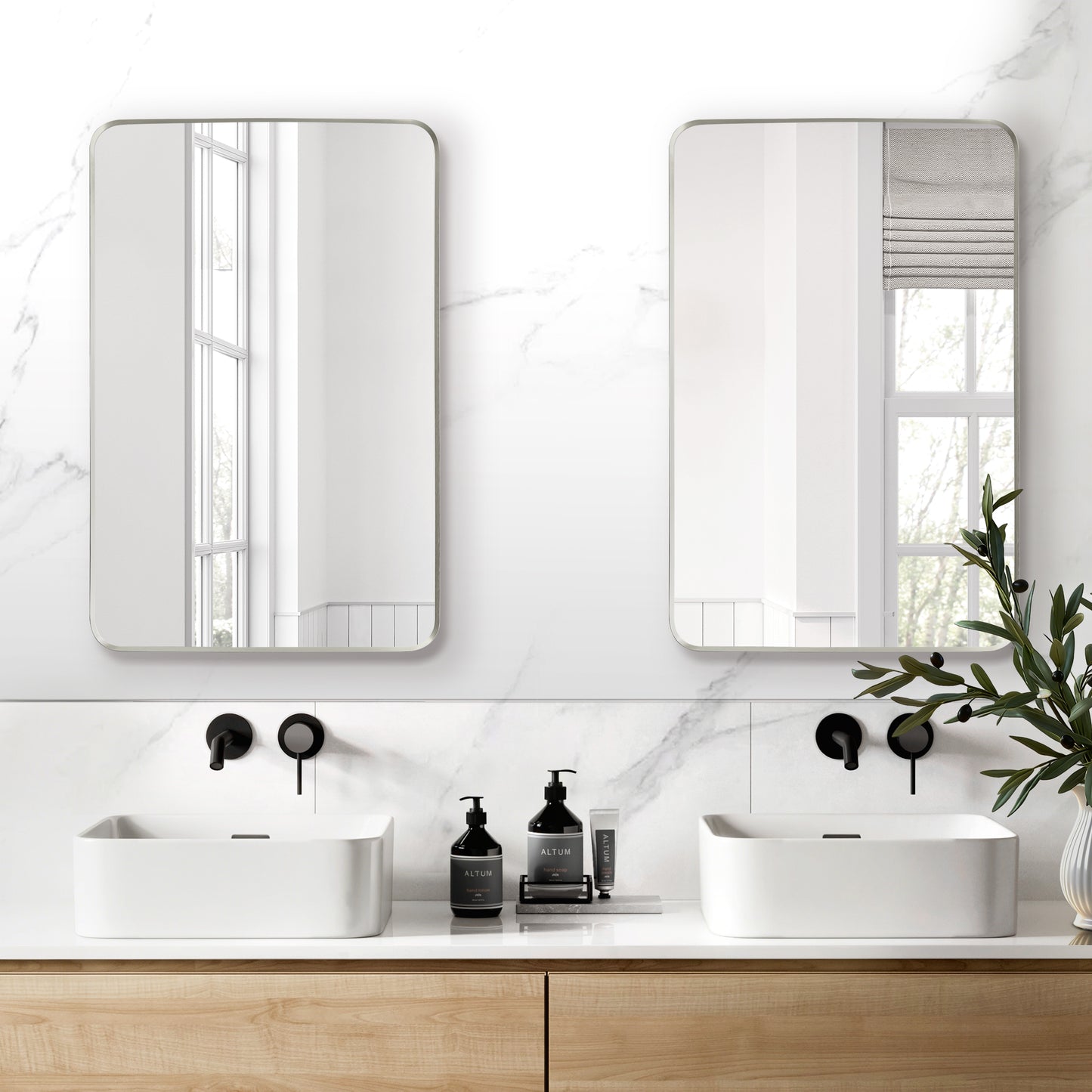 Mutriku 24" W x 36" H Rectangle Metal Wall Mirror in Satin Nickel