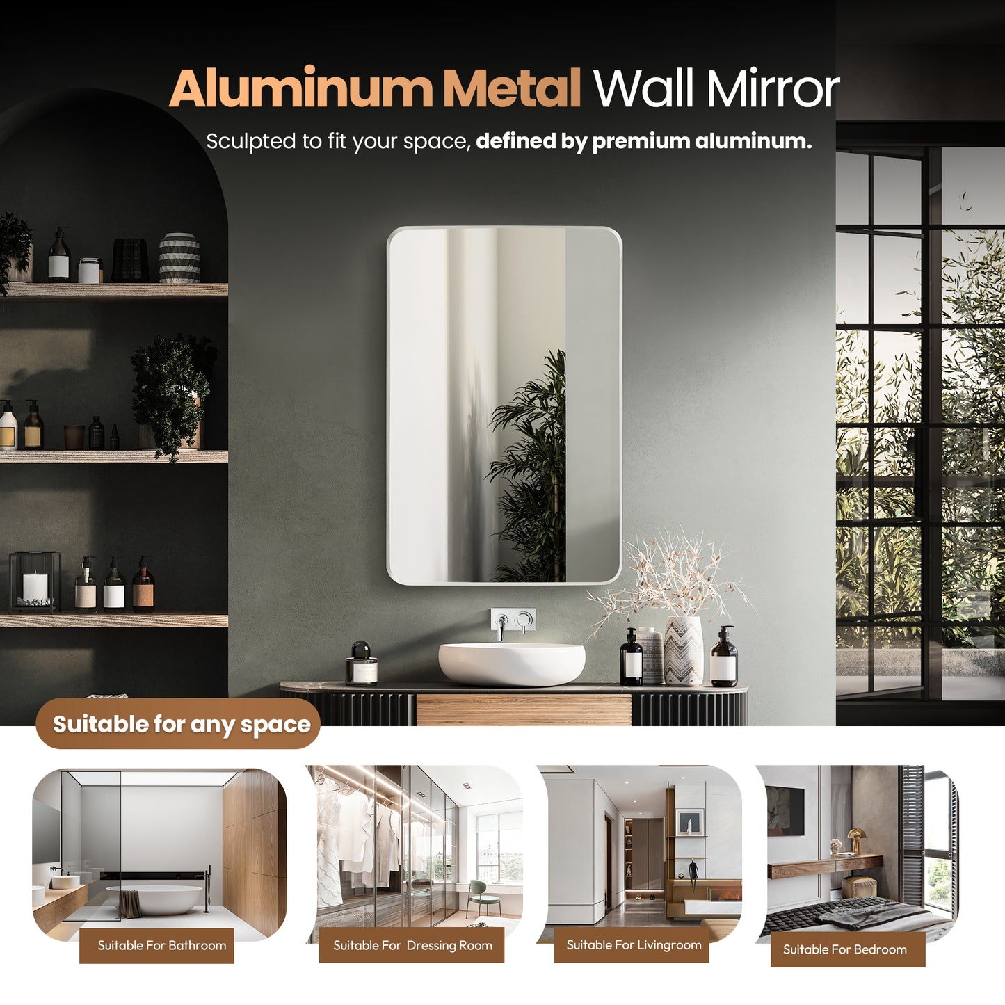 Mutriku 24" W x 36" H Rectangle Metal Wall Mirror in Satin Nickel