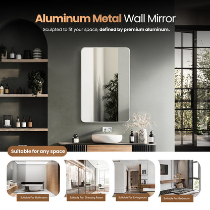 Mutriku 24" W x 36" H Rectangle Metal Wall Mirror in Satin Nickel