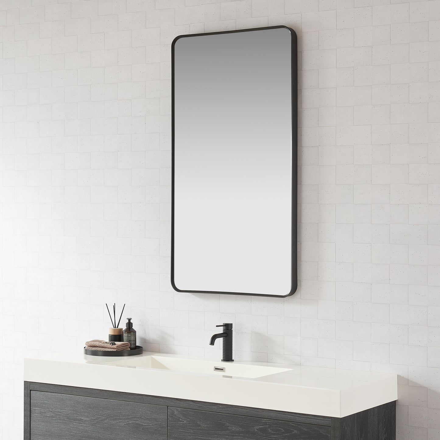 Mutriku 24" W x 45" H Rectangle Aluminum Framed Wall Mount Bathroom Vanity Mirror in Brushed Black
