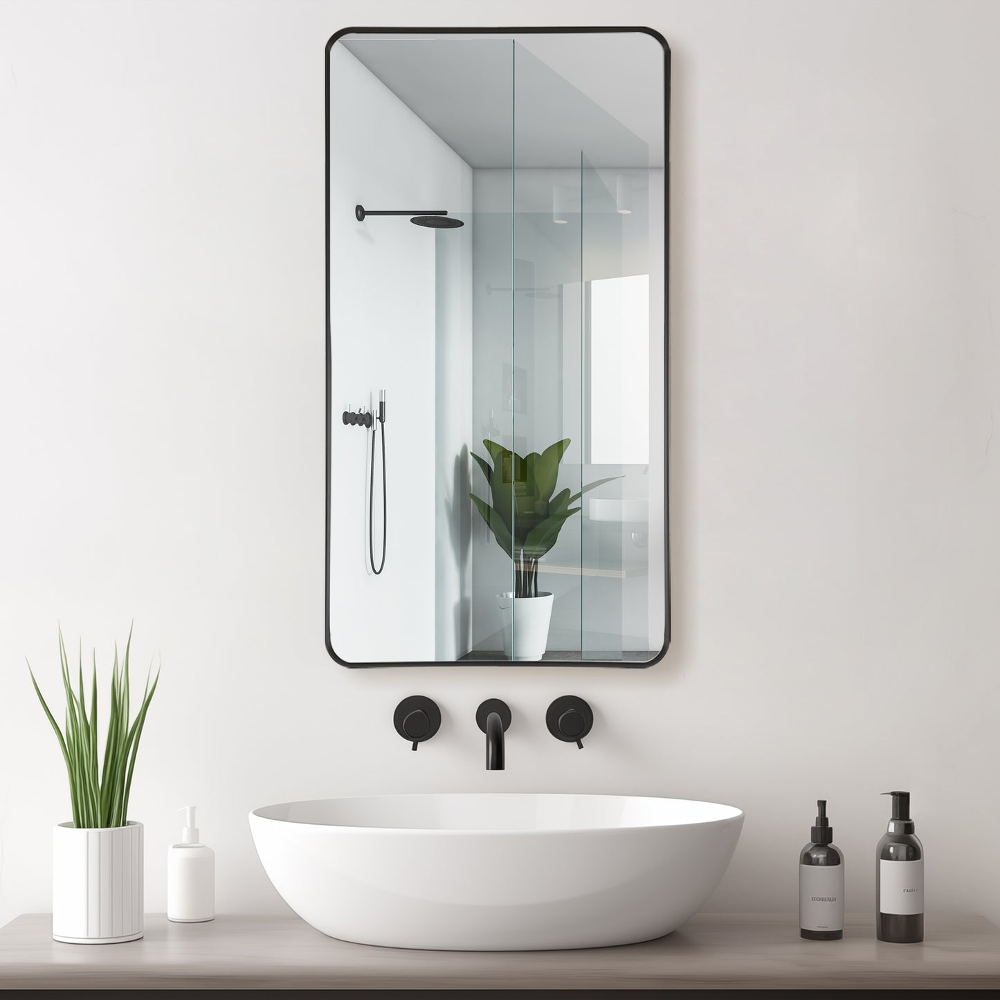 Mutriku 24" W x 45" H Rectangle Aluminum Framed Wall Mount Bathroom Vanity Mirror in Brushed Black