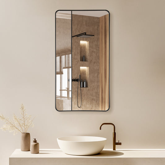 Mutriku 24" W x 45" H Rectangle Aluminum Framed Wall Mount Bathroom Vanity Mirror in Brushed Black