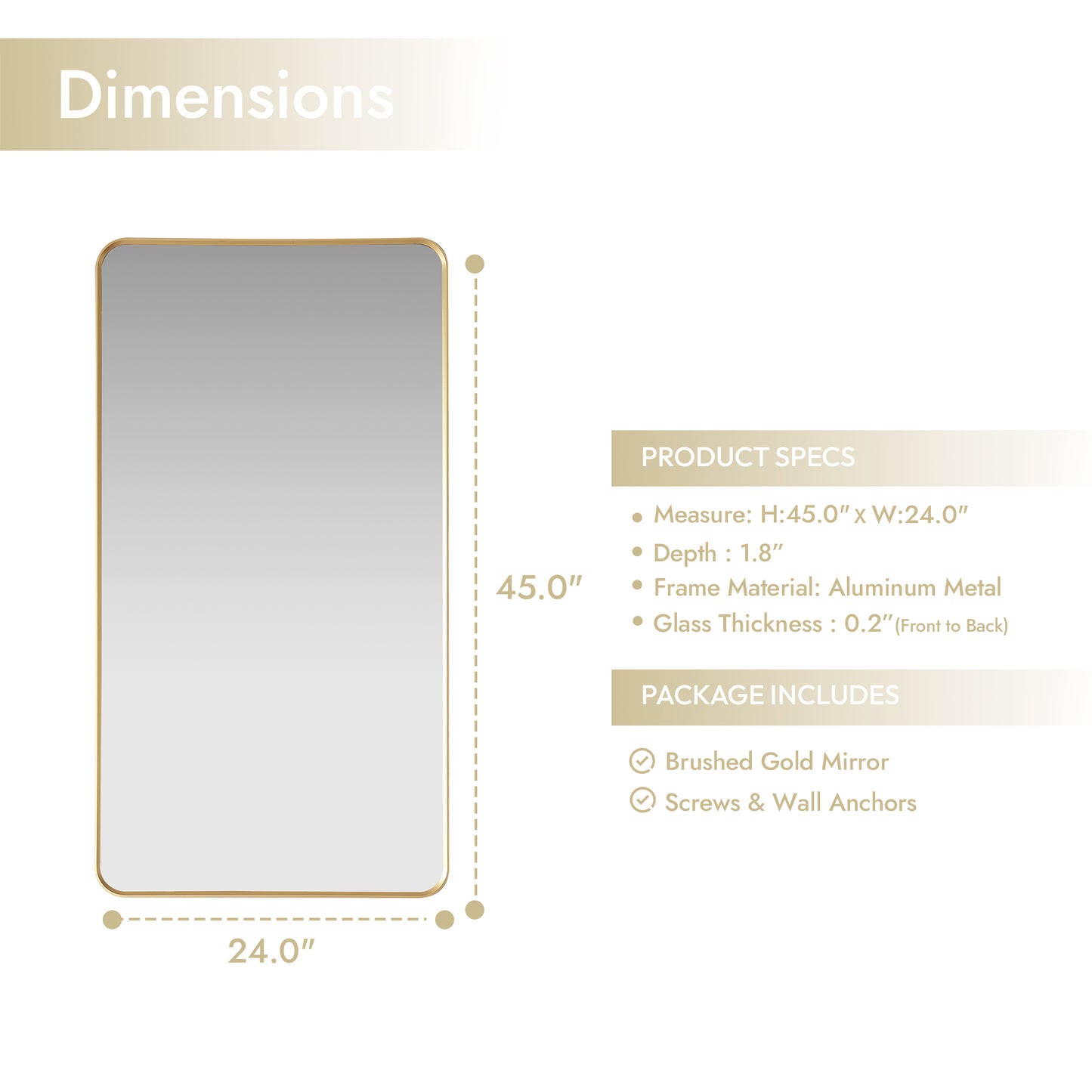 Mutriku 24" W x 45" H Rectangle Aluminum Framed Wall Mount Bathroom Vanity Mirror in Brushed Gold