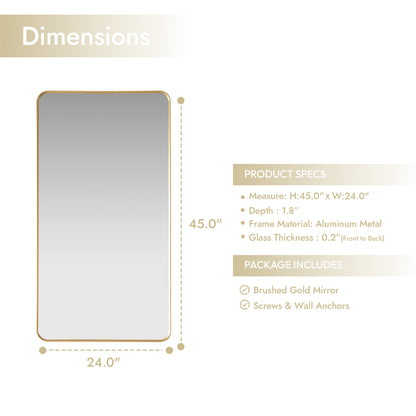 Mutriku 24" W x 45" H Rectangle Aluminum Framed Wall Mount Bathroom Vanity Mirror in Brushed Gold