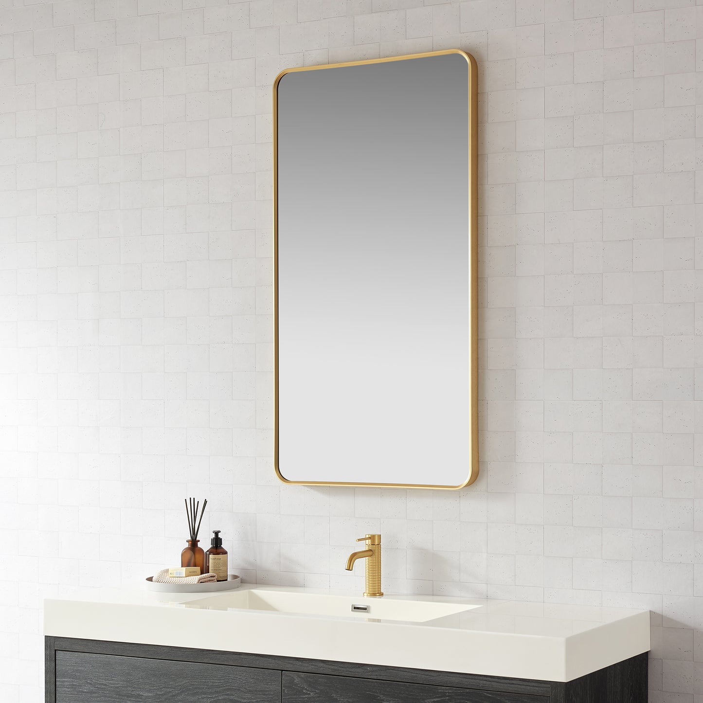 Mutriku 24" W x 45" H Rectangle Aluminum Framed Wall Mount Bathroom Vanity Mirror in Brushed Gold