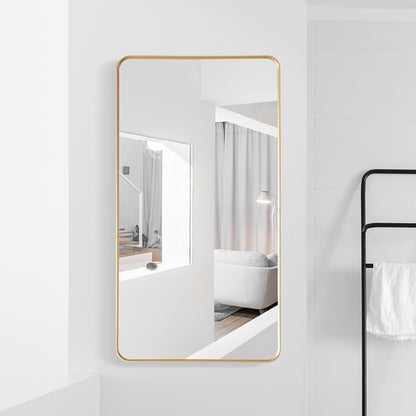 Mutriku 24" W x 45" H Rectangle Aluminum Framed Wall Mount Bathroom Vanity Mirror in Brushed Gold