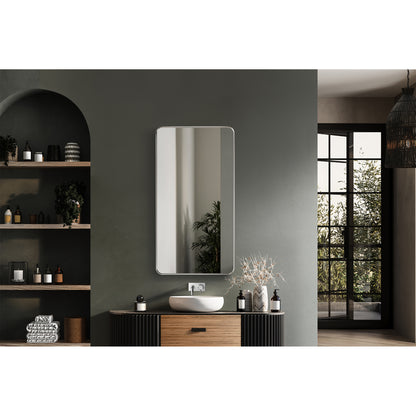 Mutriku 24" W x 45" H Rectangle Metal Wall Mirror in Satin Nickel