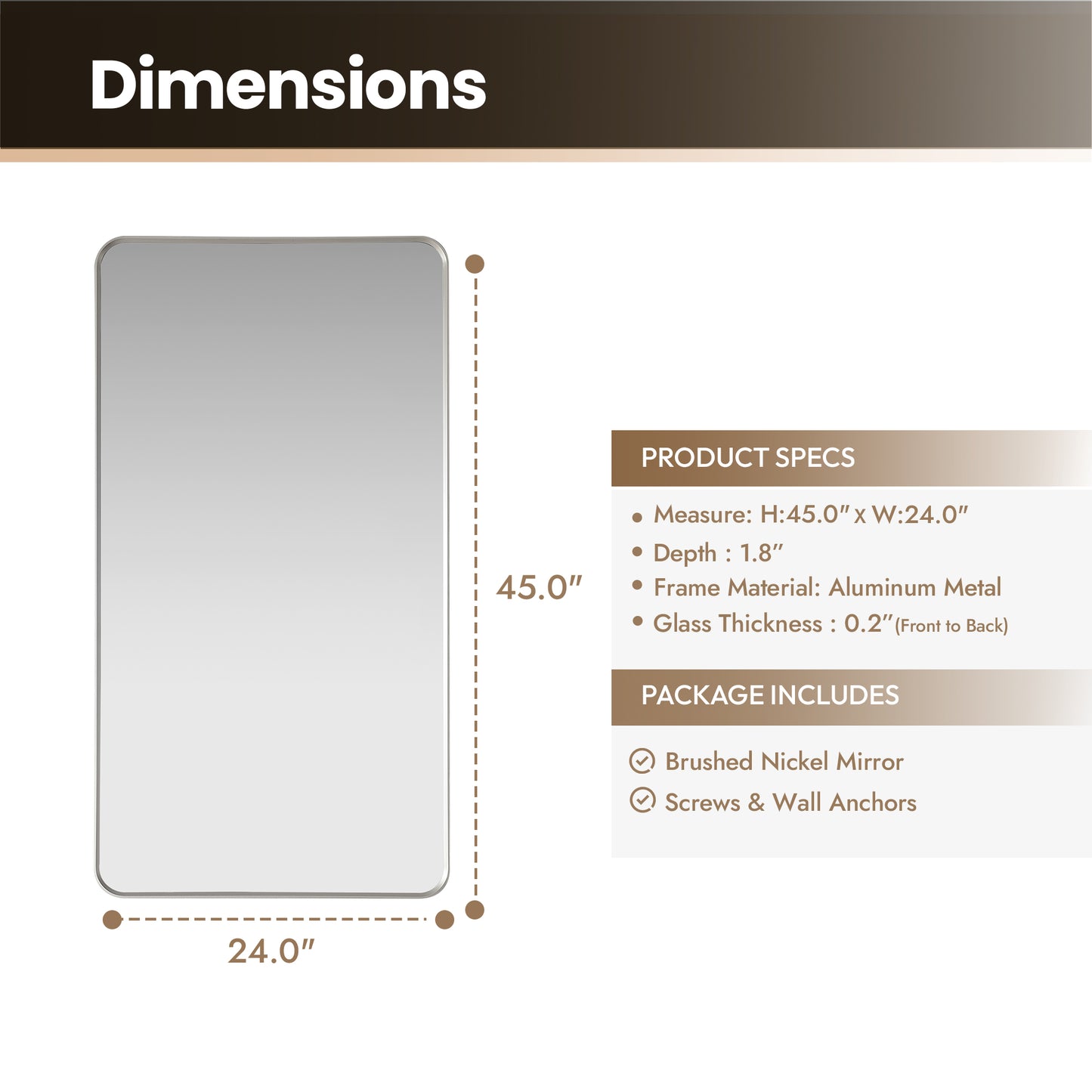 Mutriku 24" W x 45" H Rectangle Metal Wall Mirror in Satin Nickel