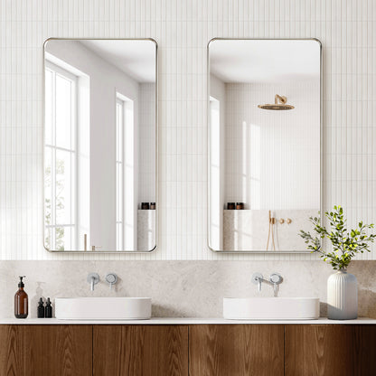 Mutriku 24" W x 45" H Rectangle Metal Wall Mirror in Satin Nickel