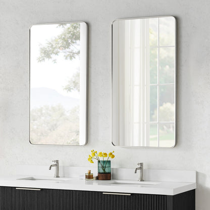 Mutriku 24" W x 45" H Rectangle Metal Wall Mirror in Satin Nickel
