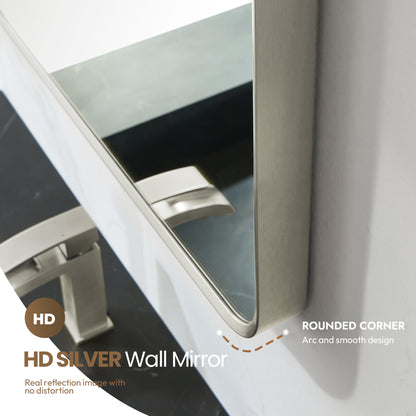 Mutriku 24" W x 45" H Rectangle Metal Wall Mirror in Satin Nickel