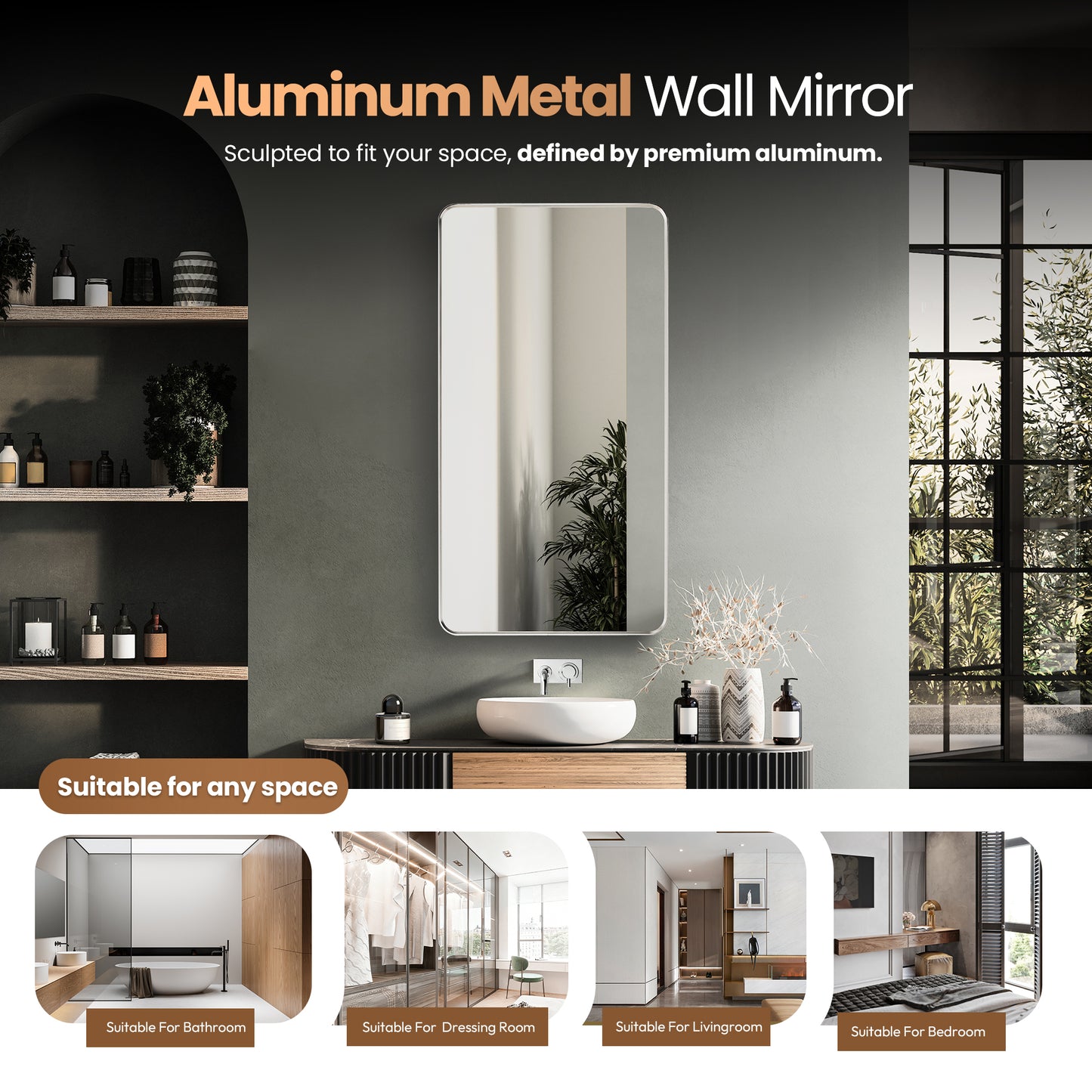 Mutriku 24" W x 45" H Rectangle Metal Wall Mirror in Satin Nickel