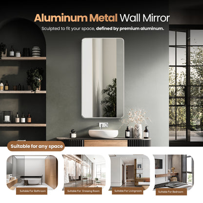 Mutriku 24" W x 45" H Rectangle Metal Wall Mirror in Satin Nickel