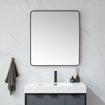 Mutriku 32 in. W x 36 in. H Rectangle Metal Wall Mirror in Brushed Black
