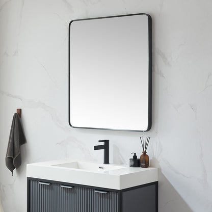 Mutriku 32 in. W x 36 in. H Rectangle Metal Wall Mirror in Brushed Black