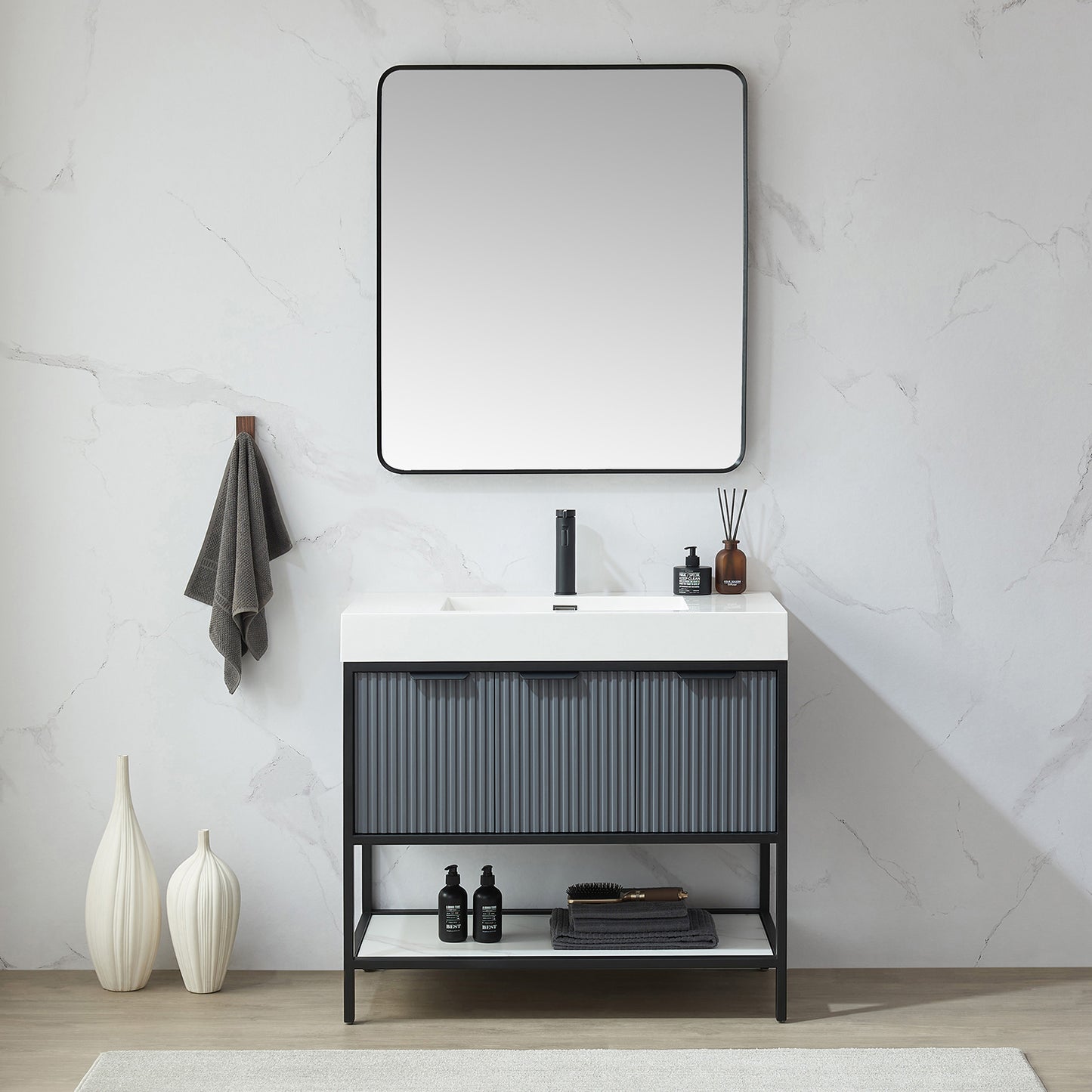 Mutriku 32 in. W x 36 in. H Rectangle Metal Wall Mirror in Brushed Black