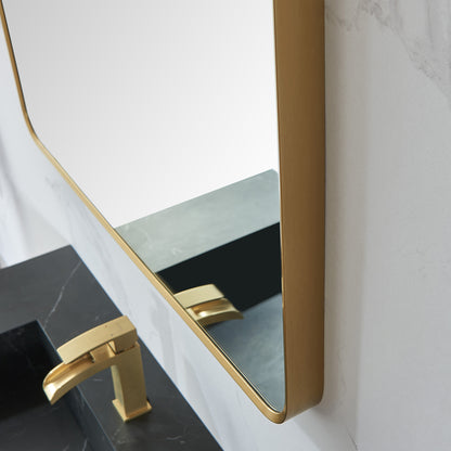 Mutriku 32 in. W x 36 in. H Rectangle Metal Wall Mirror in Brushed Gold