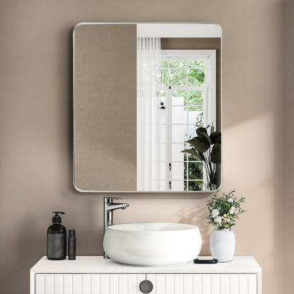 Mutriku 32" W x 36" H Rectangle Metal Wall Mirror in Satin Nickel