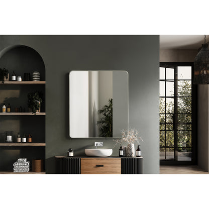 Mutriku 32" W x 36" H Rectangle Metal Wall Mirror in Satin Nickel