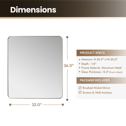 Mutriku 32" W x 36" H Rectangle Metal Wall Mirror in Satin Nickel