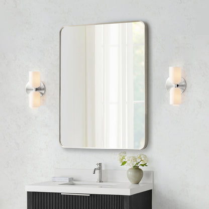 Mutriku 32" W x 36" H Rectangle Metal Wall Mirror in Satin Nickel