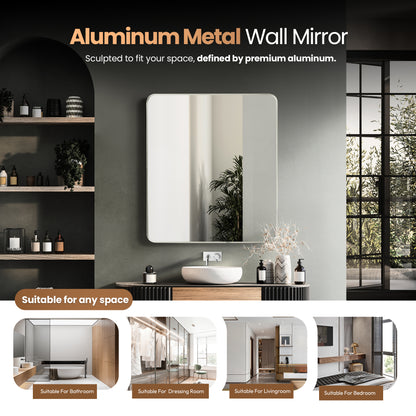 Mutriku 32" W x 36" H Rectangle Metal Wall Mirror in Satin Nickel
