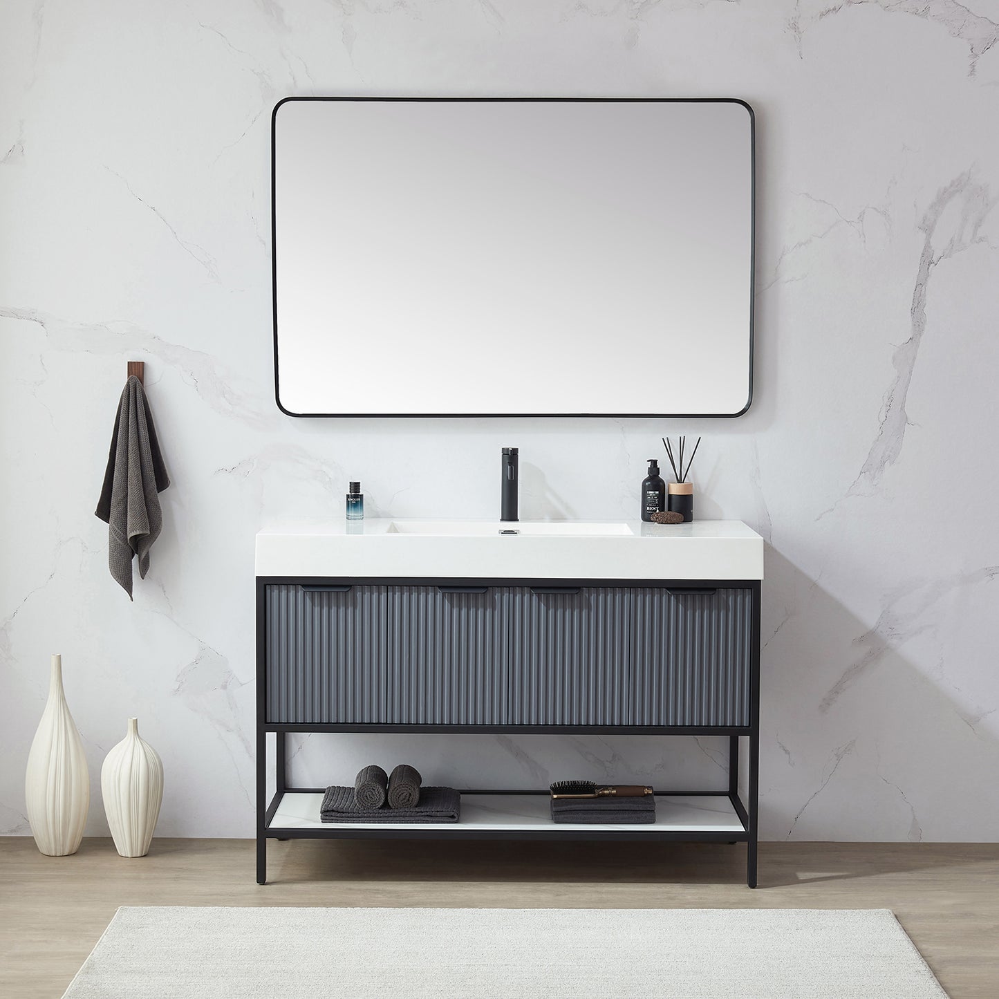 Mutriku 48 in. W x 32 in. H Rectangle Metal Wall Mirror in Brushed Black