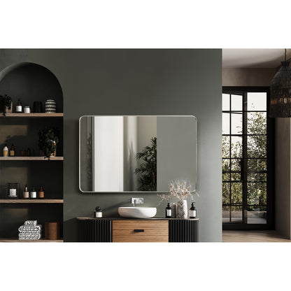 Mutriku 48" W x 32" H Rectangle Metal Wall Mirror in Satin Nickel