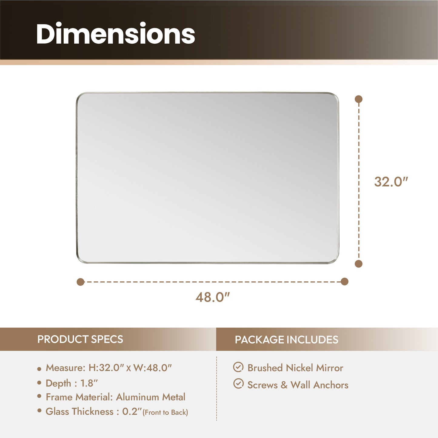 Mutriku 48" W x 32" H Rectangle Metal Wall Mirror in Satin Nickel