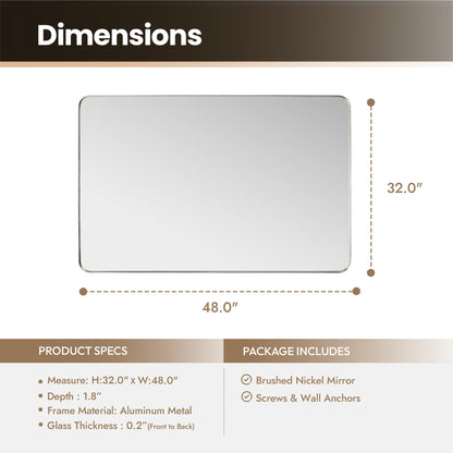 Mutriku 48" W x 32" H Rectangle Metal Wall Mirror in Satin Nickel