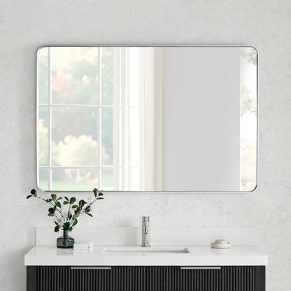 Mutriku 48" W x 32" H Rectangle Metal Wall Mirror in Satin Nickel