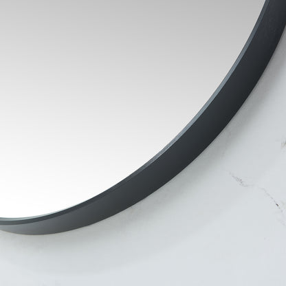 Cascante 32 in. W x 32 in. H Round Metal Wall Mirror in Brushed Black