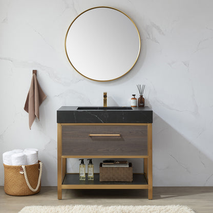 Cascante 32 in. W x 32 in. H Round Metal Wall Mirror in Brushed Gold