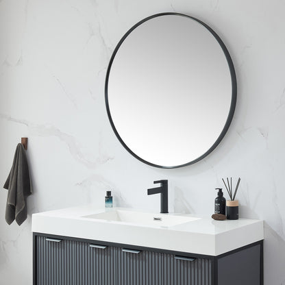 Cascante 35.4 in. W x 35.4 in. H Round Metal Wall Mirror in Brushed Black