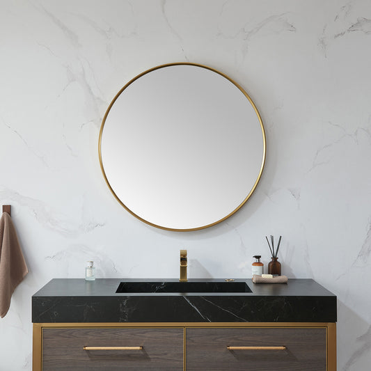 Cascante 35.4 in. W x 35.4 in. H Round Metal Wall Mirror in Brushed  Gold