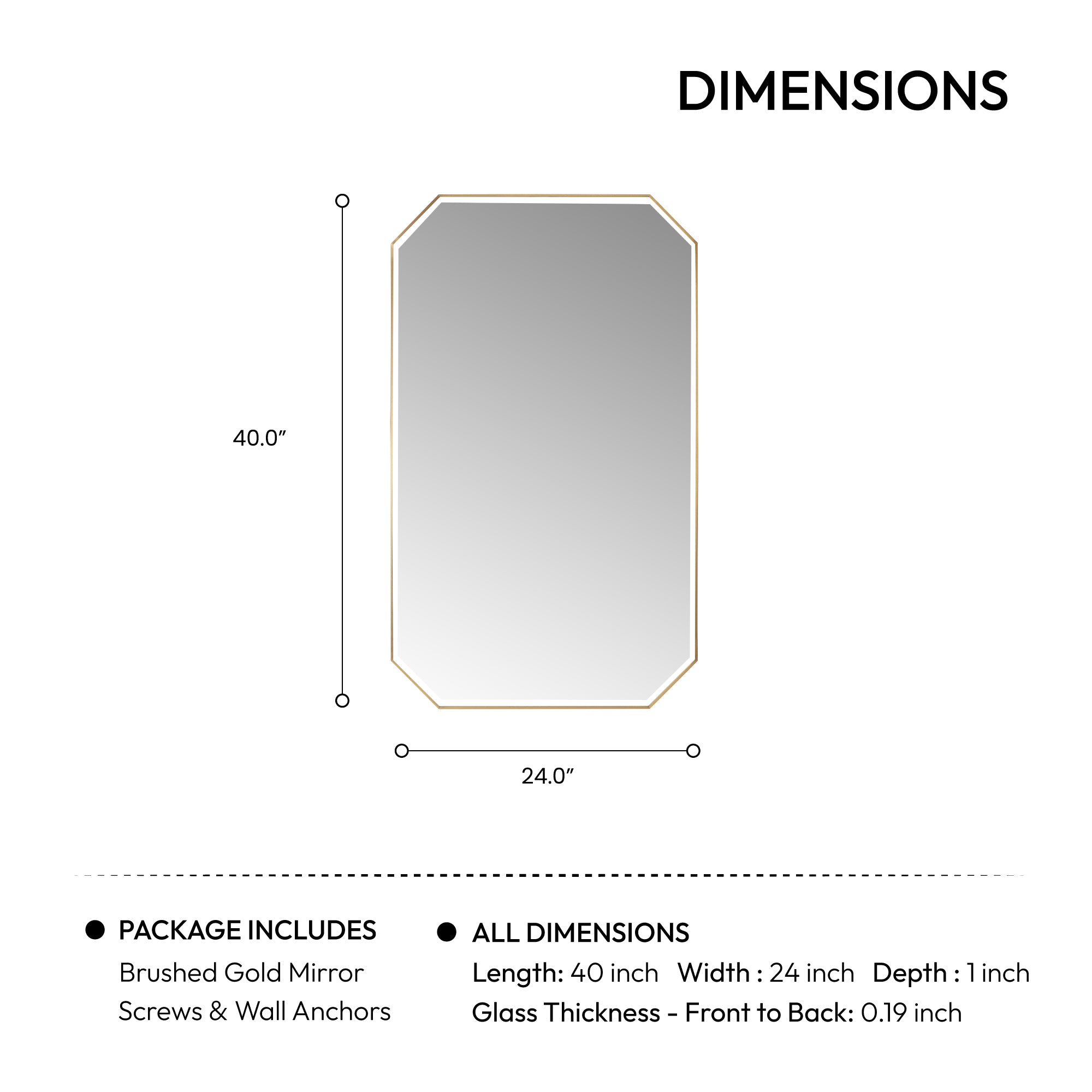 Sabadell 24 in. W x 40 in. H Octagon Metal Wall Mirror