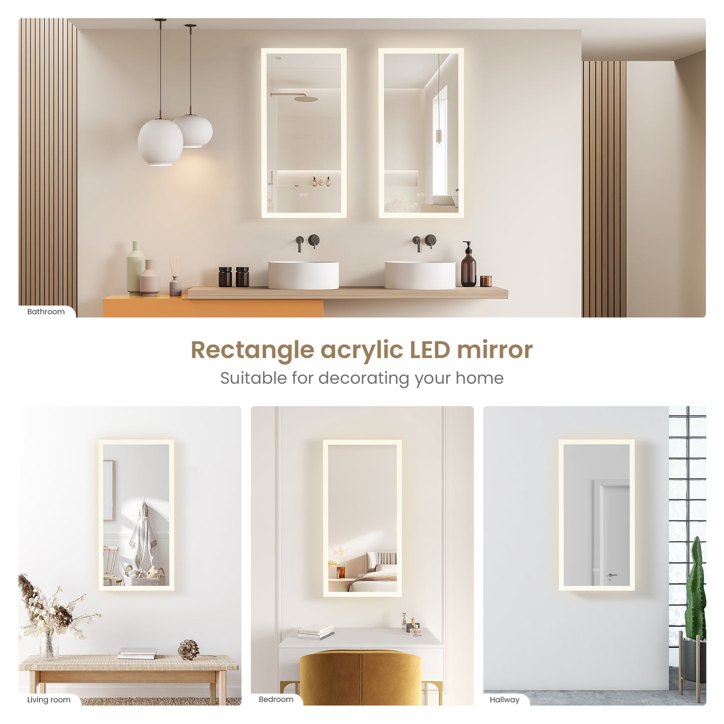Beijing 18" W x 40" H Rectangular Acrylic Frameless LED Wall Mount Bathroom Vanity Mirror