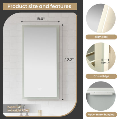 Beijing 18" W x 40" H Rectangular Acrylic Frameless LED Wall Mount Bathroom Vanity Mirror