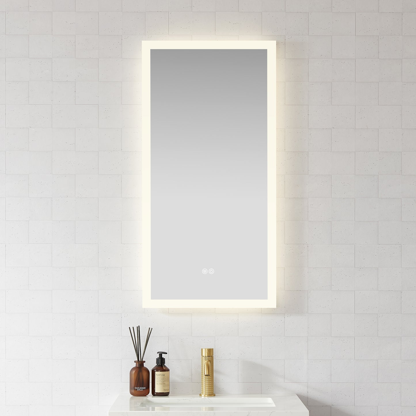 Beijing 18" W x 40" H Rectangular Acrylic Frameless LED Wall Mount Bathroom Vanity Mirror