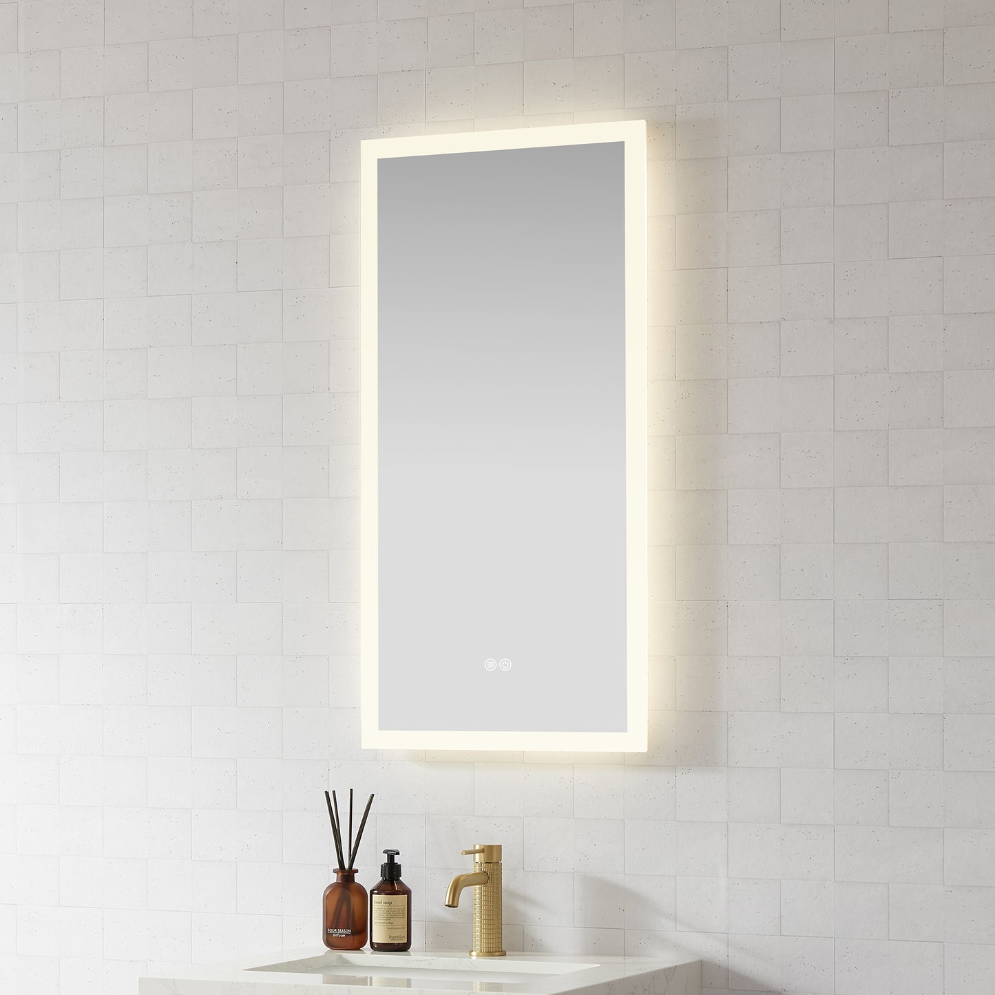 Beijing 18" W x 40" H Rectangular Acrylic Frameless LED Wall Mount Bathroom Vanity Mirror