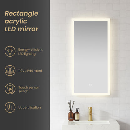 Beijing 18" W x 40" H Rectangular Acrylic Frameless LED Wall Mount Bathroom Vanity Mirror